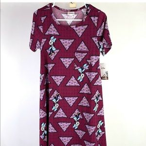 NWTO LulaRoe Disney Dress XS Pink Minnie Mouse Dotted Triangle Bow Trapeze Dress